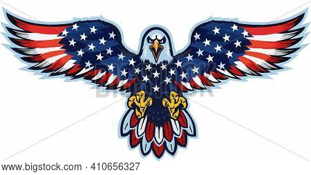 American Eagle With Usa Flags. Fly Eagle