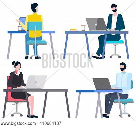How To Write Business Plan, People Working On Laptops And Planning Financial Issues. Vector Investor