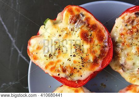 Closeup Of Fresh Baked Tasty And Healthy Homemade Stuffed Bell Peppers
