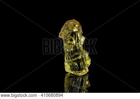 Macro Mineral Beryl Heliodor Stone On Black Background