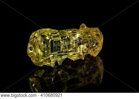 Macro Mineral Beryl Heliodor Stone On Black Background