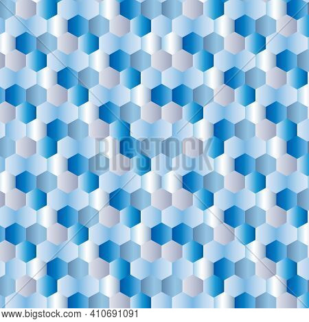 Vector. Geometric Hexagons Seamless Pattern. Blue And White Gradients.