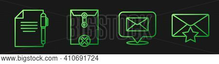 Set Line Speech Bubble With Envelope, Document And Pen, Delete Envelope And Envelope With Star. Grad