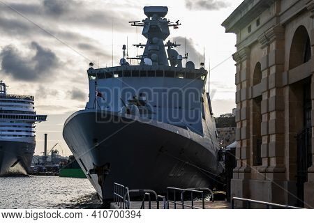Valletta, Malta - November 23, 2016: Royal Danish Navy Absalon-class L16 Frigate Hdms Absalon Combat