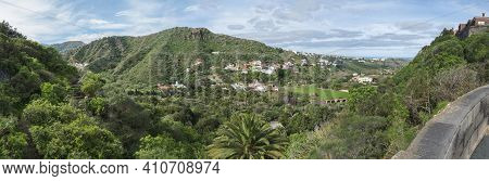 Panoramic View Over Green Hill And Valley Of Botanical Garden, Jardin Botanico Canario Viera Y Clavi