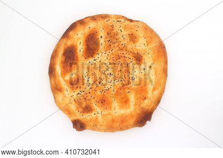 Turkish Ramadan Pita Bread, Isolated On White Background