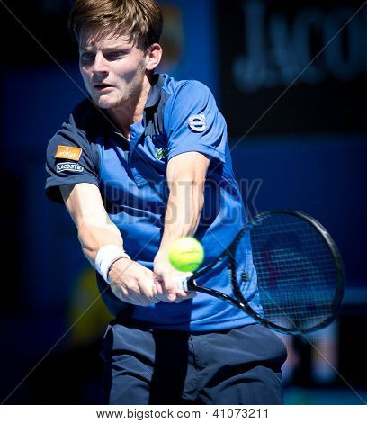 MELBOURNE - 14 gennaio: David Goffin del Belgio nella sua prima sconfitta rotonda a Fernando Verdasco di Spa