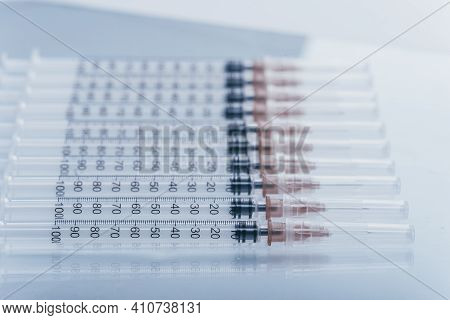 Medicine, Injection, Vaccine And Disposable Syringe Isolated, Drug Concept. Sterile Vial Medical. Ma