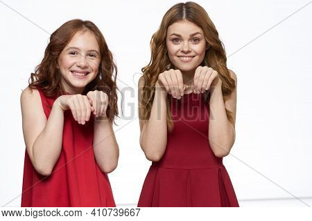 Cheerful Mom And Daughter Hugs Joy Lifestyle Family Light Background