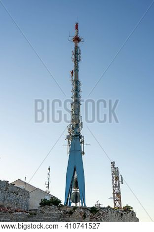 Radio Tower On Top Of Mountain Srd In Dubrovnik During Sunset