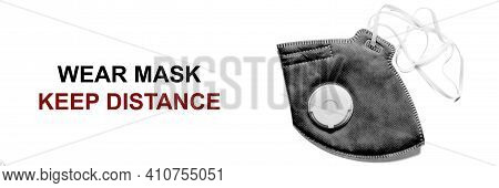 Black And White Header With Facial Mask And Social Information Text. Virus Protection Brochure