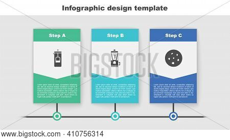 Set French Press, Electric Coffee Grinder And Cookie Or Biscuit. Business Infographic Template. Vect