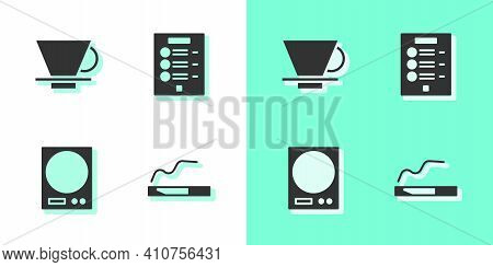 Set Cigarette, V60 Coffee Maker, Electronic Scales And Coffee Menu Icon. Vector