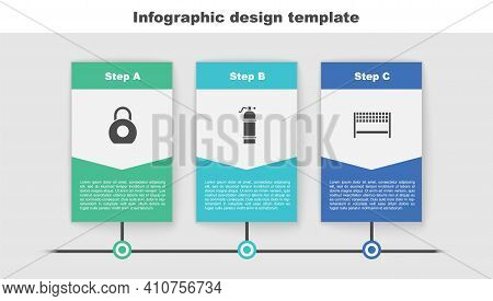 Set Kettlebell, Aqualung And Ribbon In Finishing Line. Business Infographic Template. Vector