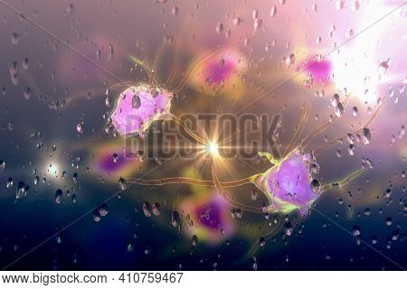 Neurons In Dementia, Conceptual 3d Illustration. Destruction Of Neurons And Neuronal Networks