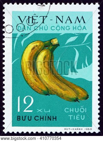 Vietnam - Circa 1970: A Stamp Printed In Vietnam Shows Tieu Bananas, Fruit, Circa 1970