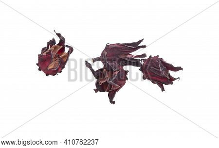 Dried Roselle Isolated On The White Background.