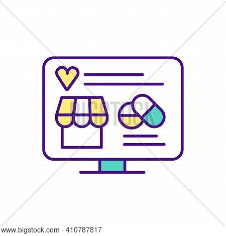 Computer Screen With Pills, Pharmacy And Heart Icon Rgb Color Icon. Online Pharmacy. Choose Reputabl