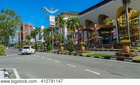 Labuan,malaysia-feb 20,2021:view Of The Street In Centre Of The City Of Labuan Island,malaysia.labua