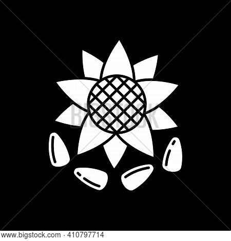 Sunflower Seeds Dark Mode Glyph Icon. Kernel For Oil Production. Diet Food For Healthy Eating. Groce