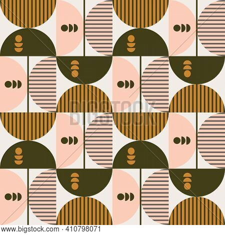 Modern Vector Abstract Seamless Geometric Pattern With Shapes, Lines And Elements In Retro Scandinav