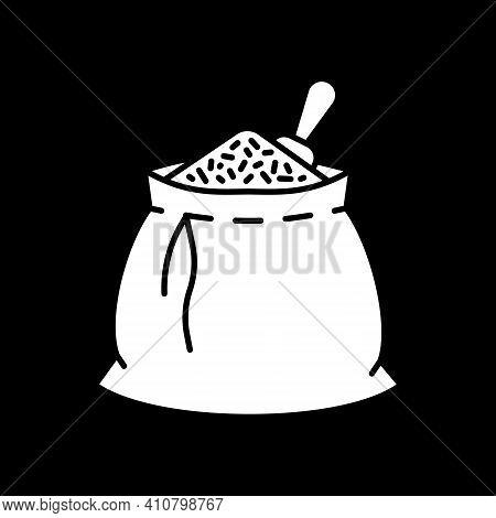 Grain In Sack Dark Mode Glyph Icon. Wheat In Bag. Grocery Foodstuff. Staple Food. Package Full Of Gr