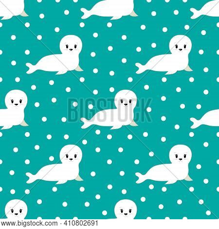 Cute Cartoon Seal. Vector Illustration. Seamless Pattern.