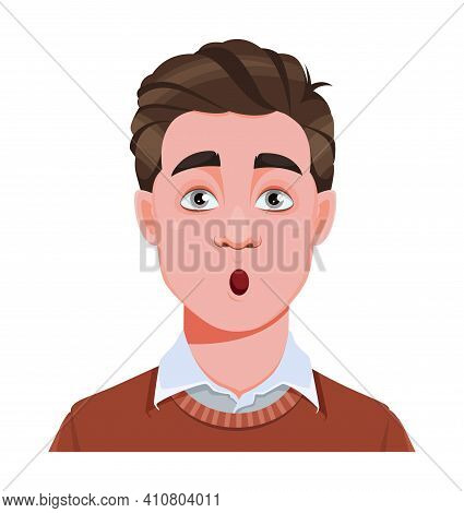 Face Expression Of Handsome Business Man, Surprised. Male Emotion. Avatar. Cartoon Character. Stock 