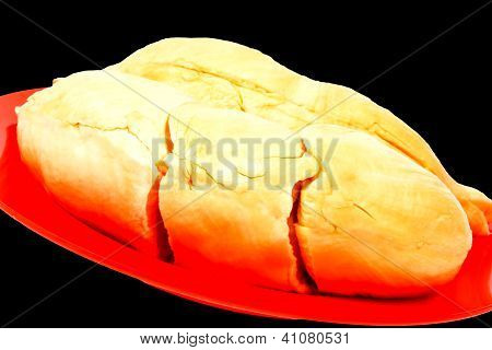 Freshness Durian Fleshs In Red  Dish On White