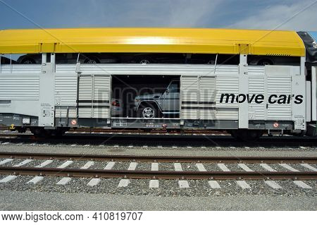 Transport Of Cars By Rail With The Train