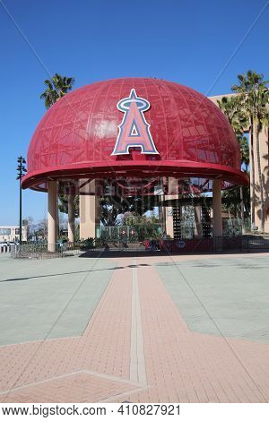 Anaheim, California - USA - March 1, 2021: 
Angel Stadium of Anaheim, originally known as Anaheim Stadium and later Edison International Field of Anaheim, is a modern-style ballpark. Editorial Use. 