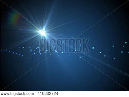 Glowing blue spot of light over blue spots on blue background. light and colour concept digitally generated image.
