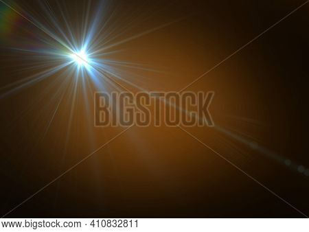 Glowing blue spot of light and light trails over orange background. light and colour concept digitally generated image.