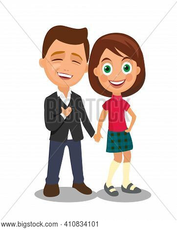 Couple Holding Hands. Color Flar Vector Illustration Isolated White Background