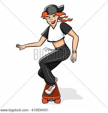 Teen Girl Scating Sport Activity Scateboarding Vector Illustration