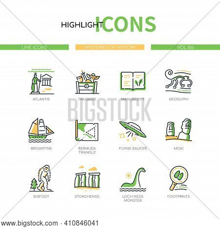 Mysteries Of History - Line Design Style Icons Set