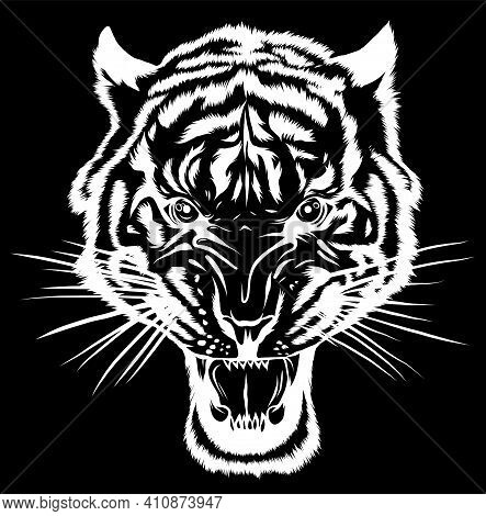 Silhouette Tiger Anger. Vector Illustration Of A Tiger Head.