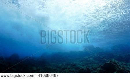 Artisitic Underwater Photo Of Dreamy Waves. From A Scuba Dive At The Canary Islands (spain) In The A