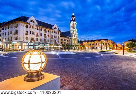 Oradea, Romania. Union Square (piata Unirii) Night Scene. Western Transylvania, Crisana Sightseeing