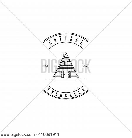 Wooden Cabin House Logo Vector Illustration Design Line Emblem Icon