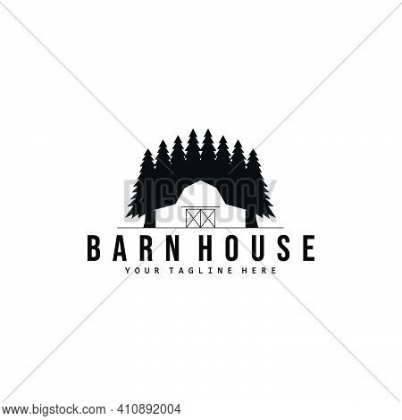 Forest Wooden Barn House Logo Vector Illustration Design Vintage Icon