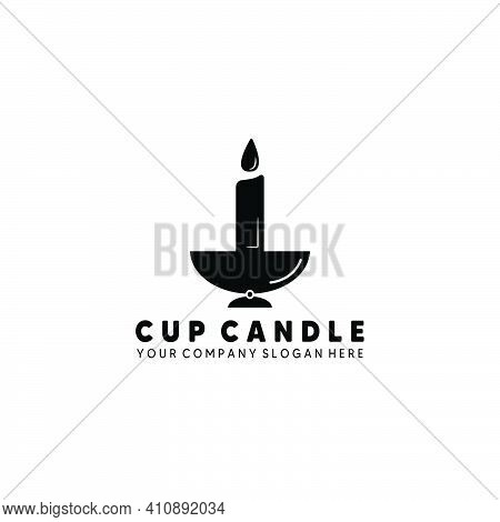 Cup Candle Light Logo Vector Illustration Design Vintage Template Art