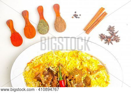 A Picture Of Mandy Lamb Rice Serve On The Table With Spices Use Insight