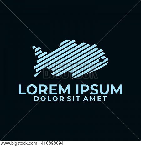 Pacu Or Piranha Fish Logo Template With Simple Straight Line Art Illustration In Flat Design Monogra