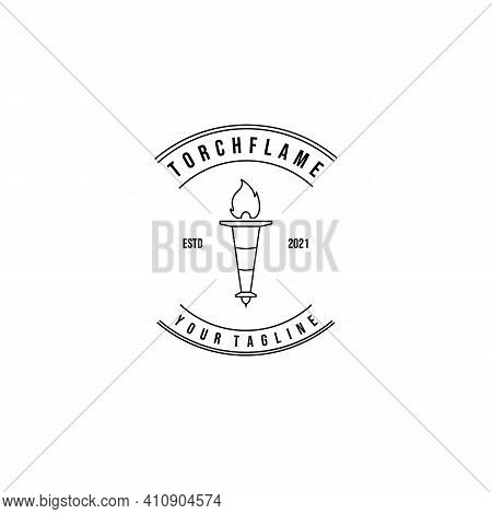 Torch Flame Logo Vector Illustration Design Line Art Linear