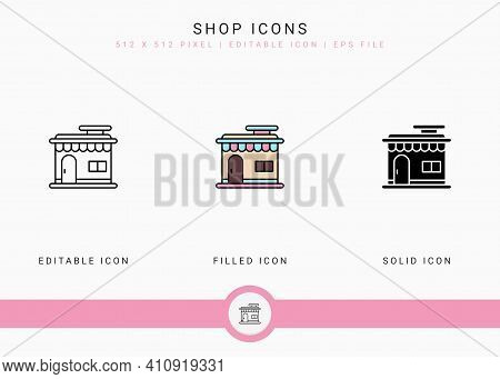 Shop Icons Set Vector Illustration With Solid Icon Line Style. Online Store Retail Concept. Editable