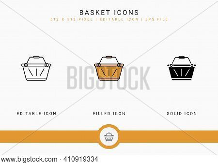 Basket Icons Set Vector Illustration With Solid Icon Line Style. Online Store Retail Concept. Editab