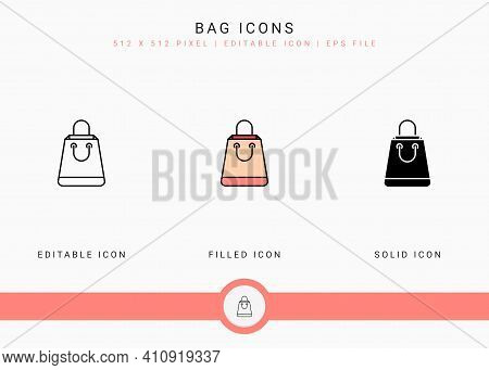 Bag Icons Set Vector Illustration With Solid Icon Line Style. Online Store Retail Concept. Editable 
