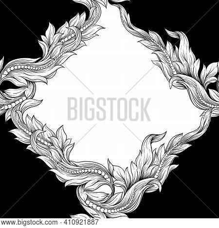 Seamless Pattern, Background In Baroque, Rococo, Victorian, Renaissance Style. Trendy Florar Vintage