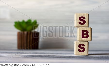 Sbs (structural Business Statistics) - Acronym On Wooden Cubes Against The Background Of A Light Boa